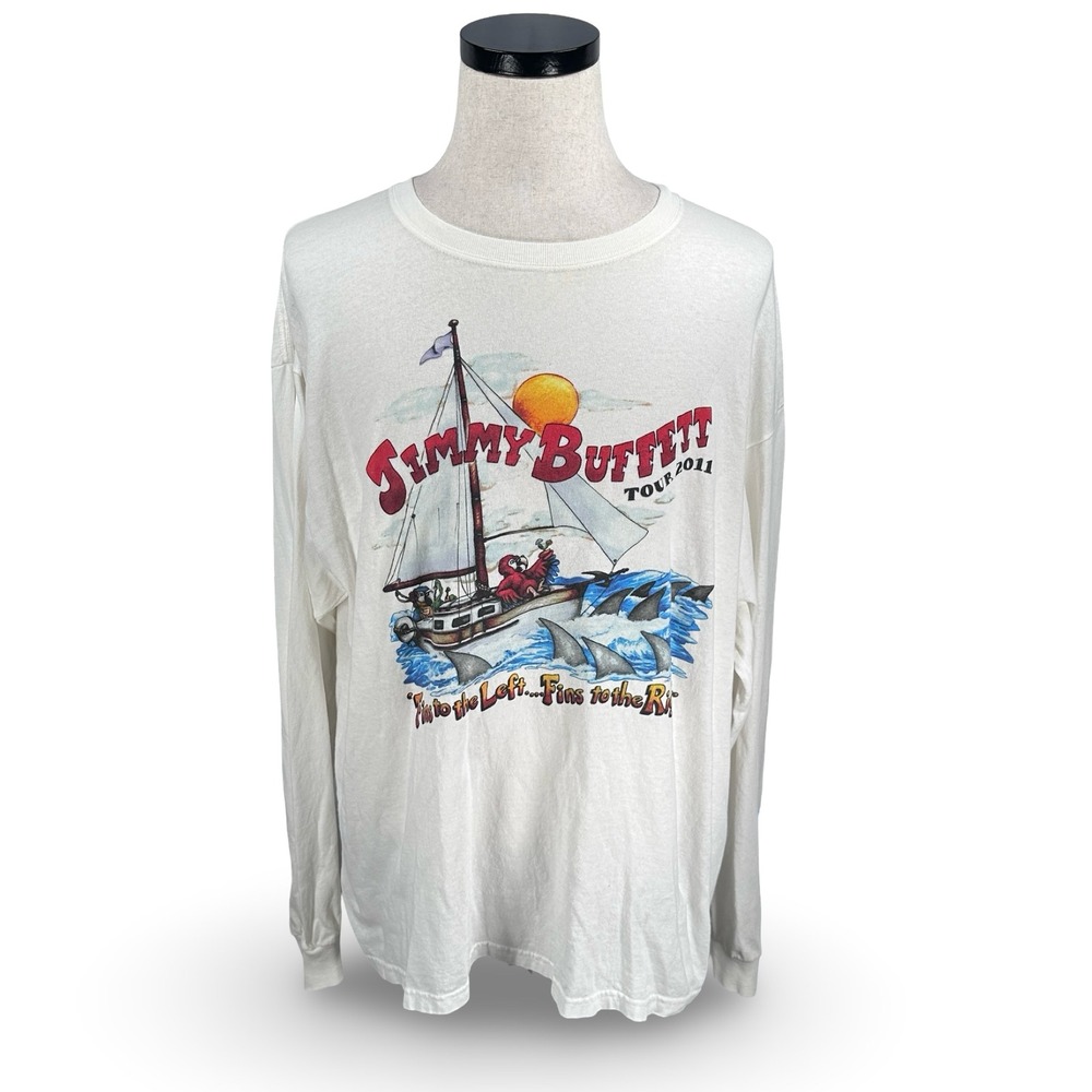 Jimmy Buffett Tour 2011 Welcome to Fin Land Long Sleeve T-Shirt Mens XL White